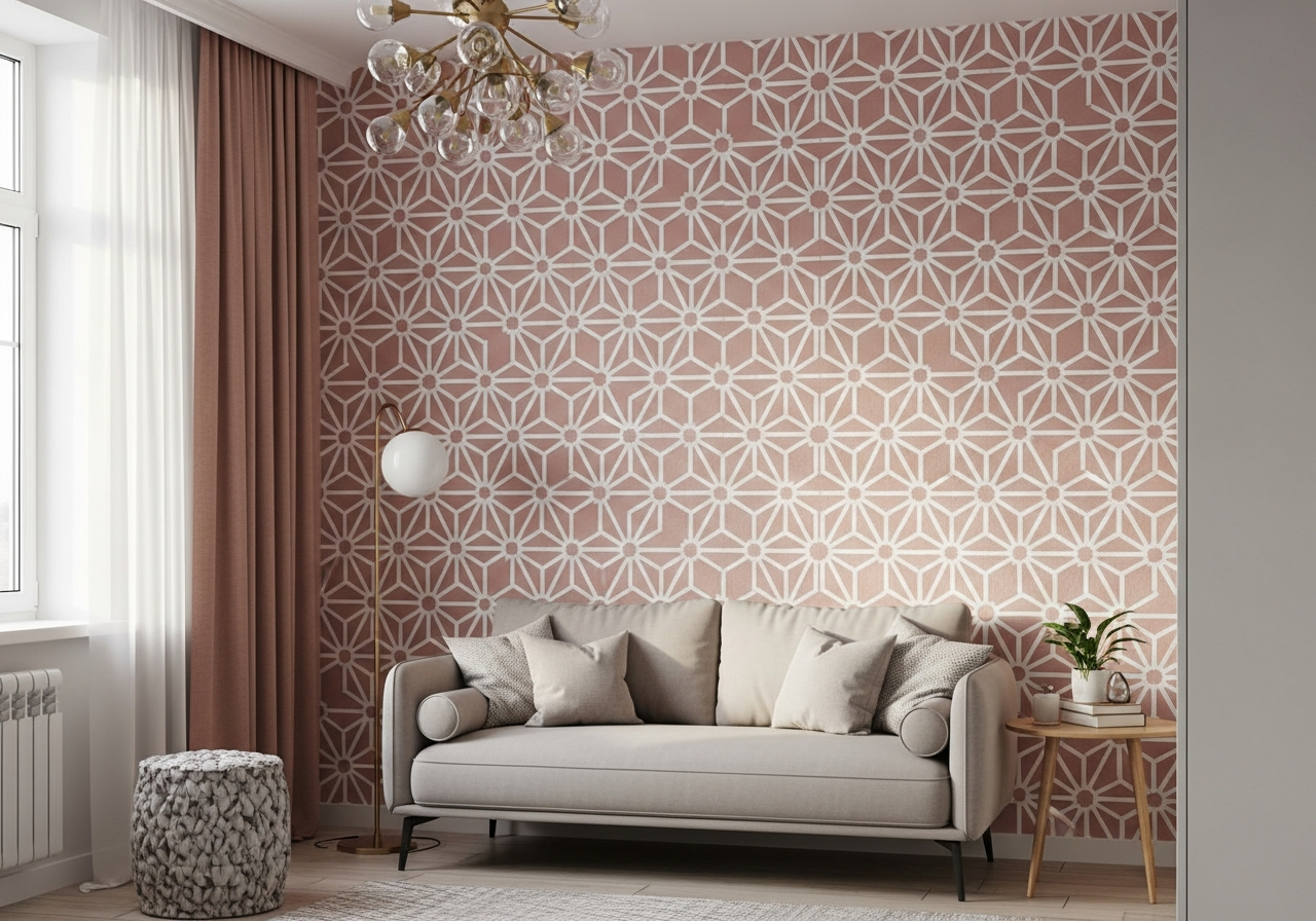 Роспись стен по трафарету — геометрический узор в интерьере